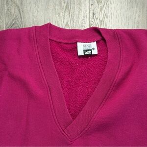 Vintage Lee Sweatshirt Woman’s Large Pink V Neck Heavyweight Fleece Made USA 90s